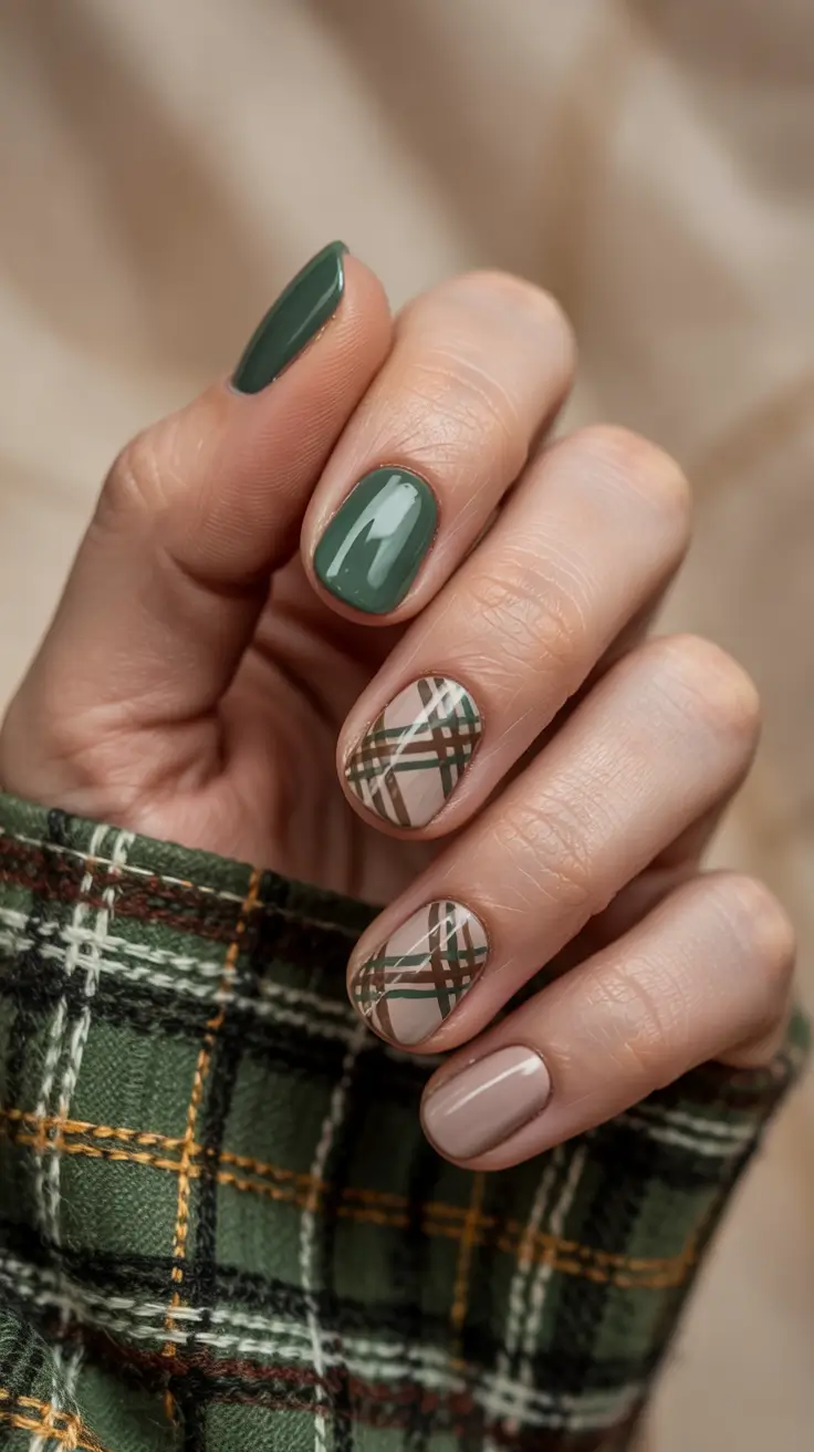 winter Manicure Color ideas Plaid Accents in Earthy Tones