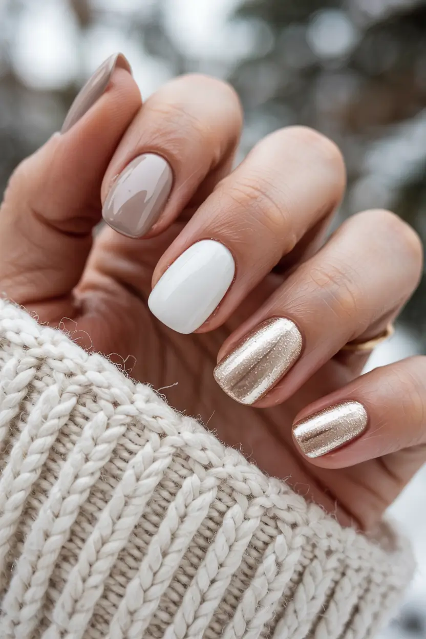 winter Manicure Color ideas Winter White and Gold Luxe