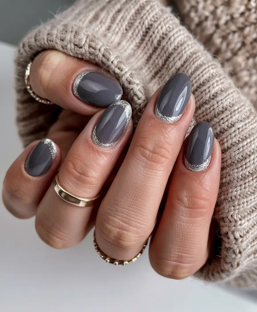 winter Manicure Color ideas Charcoal with a Frosted Frame
