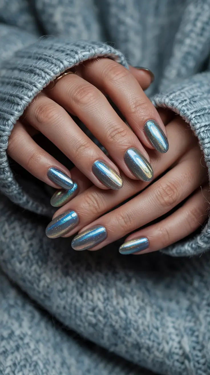 winter manicure ideas Frosted Chrome Elegance