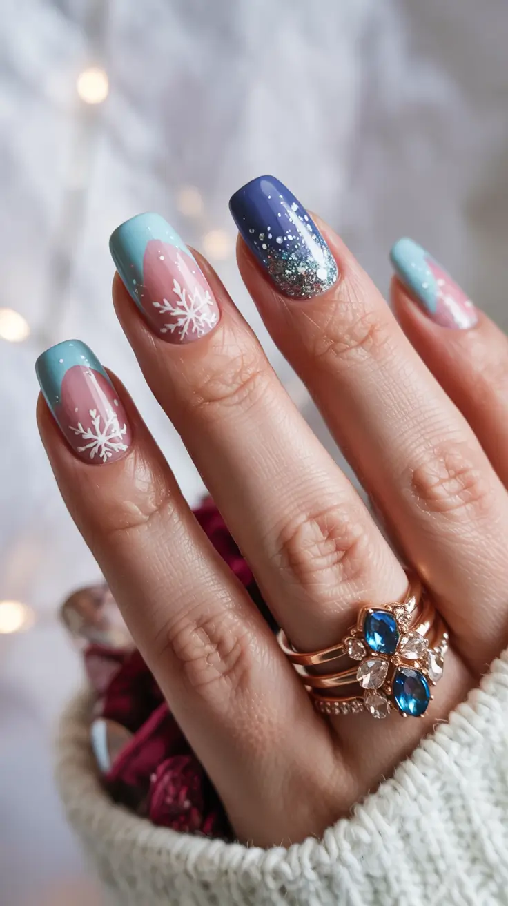 winter manicure ideas Snowfall Gradients in Blue and Mint
