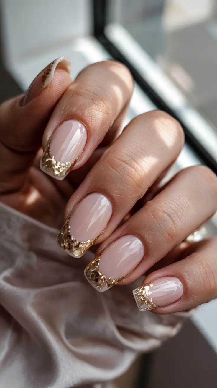 winter manicure ideas Golden French Elegance