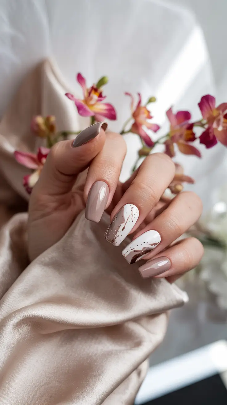 winter manicure ideas Coffee & Cream Swirls