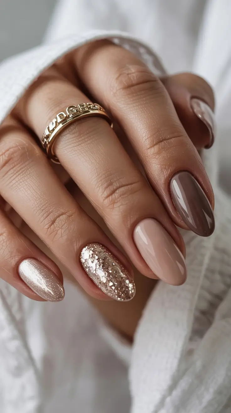 winter manicure ideas Mocha Luxe with Glitter