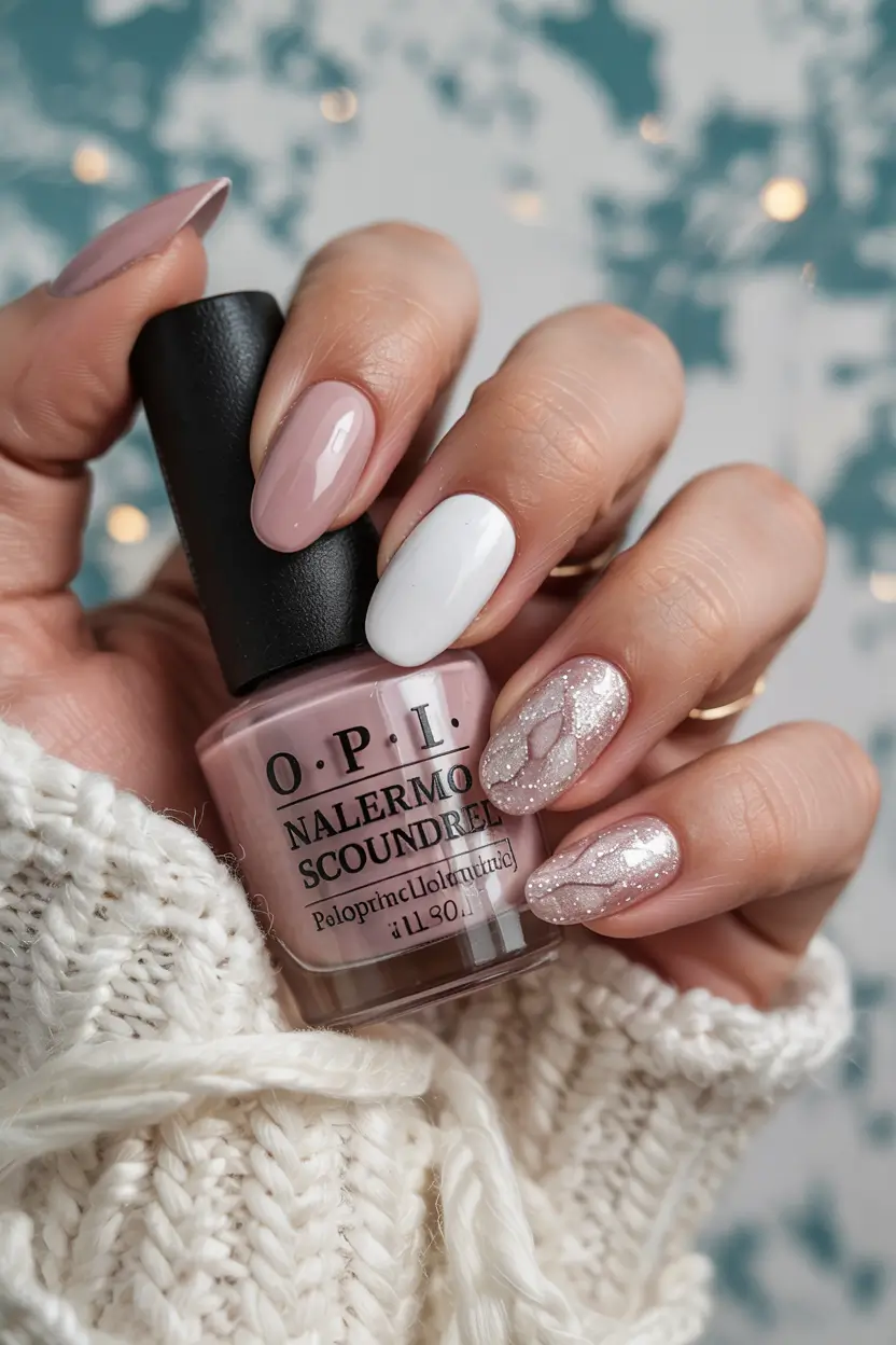 winter manicure ideas Soft Knits and Blush Accents