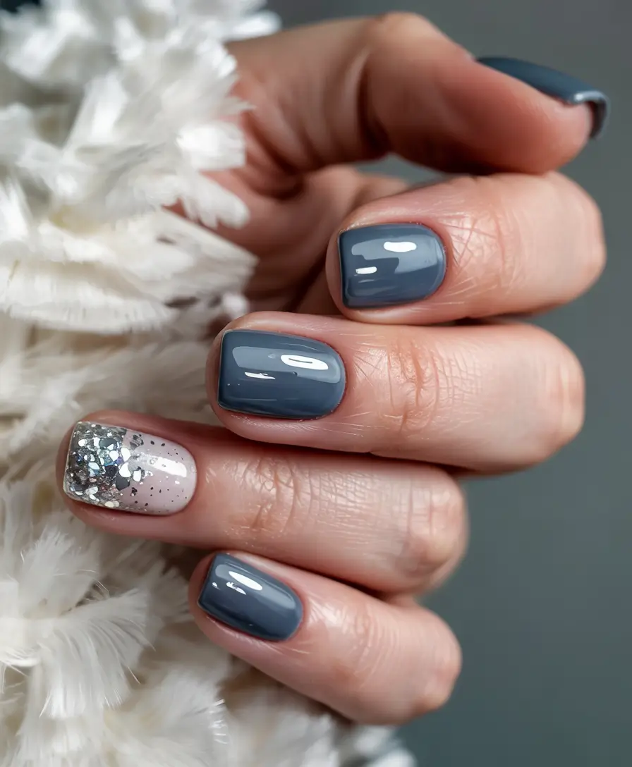 winter manicure ideas Black Glam with Gold Details
