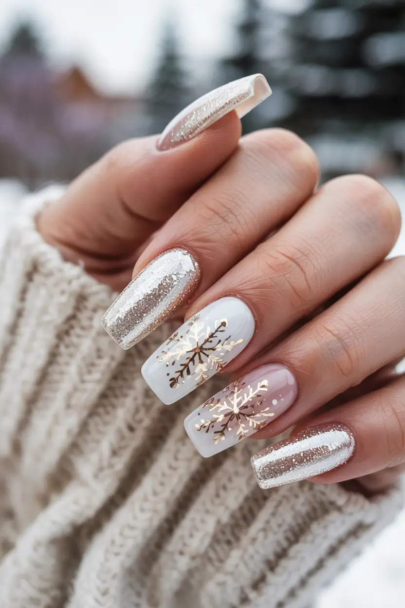 winter manicure ideas Gilded Snowflake Fantasy