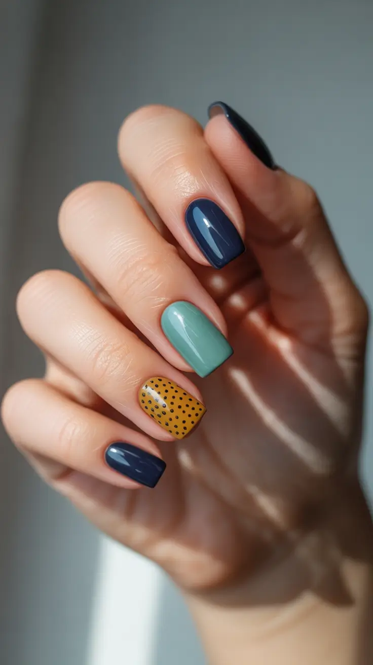 winter nails design and color Modern Contrast Navy Teal and Mustard Harmony