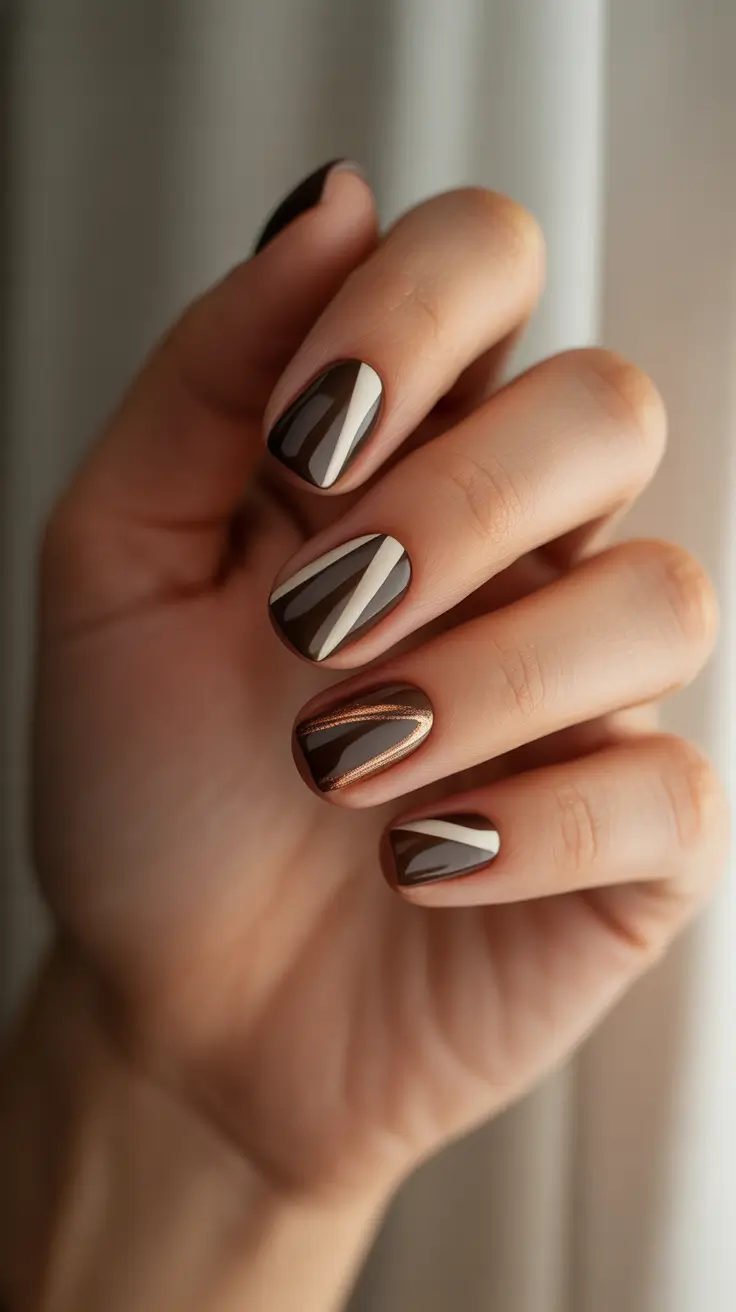 winter nails design and color Cocoa Geometry Warm Minimalism
