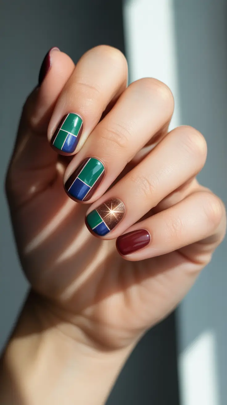 winter nails design and color Nordic Metallic Blocks