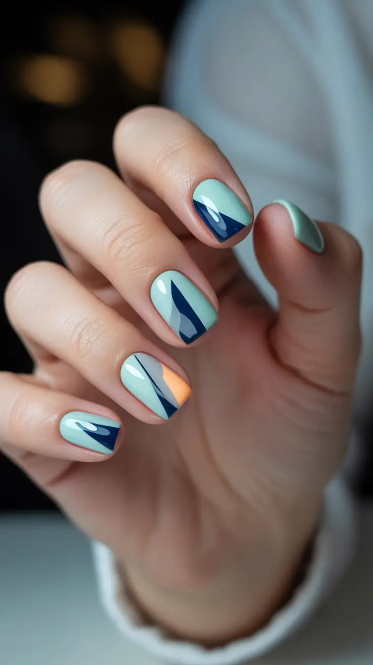 winter nails design and color Mint and Midnight Sleek Geometry