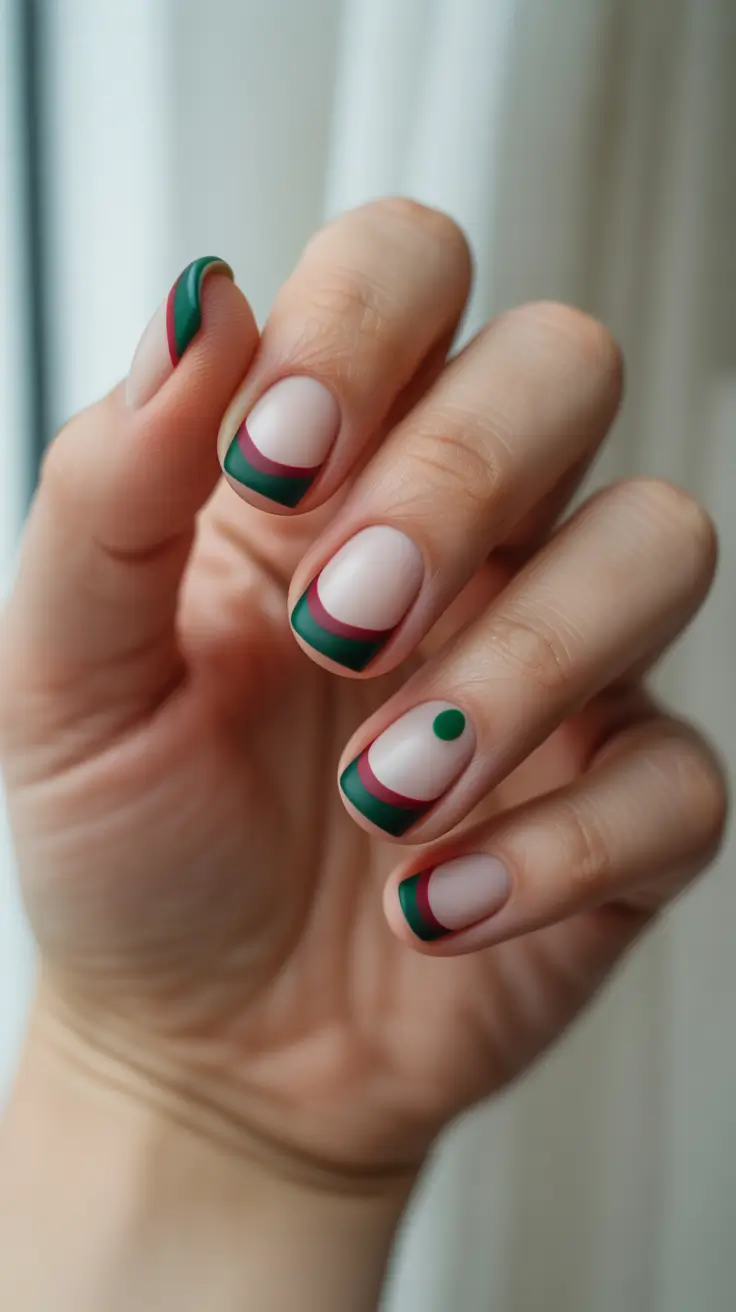 winter nails design and color Retro Frost Green and Wine French