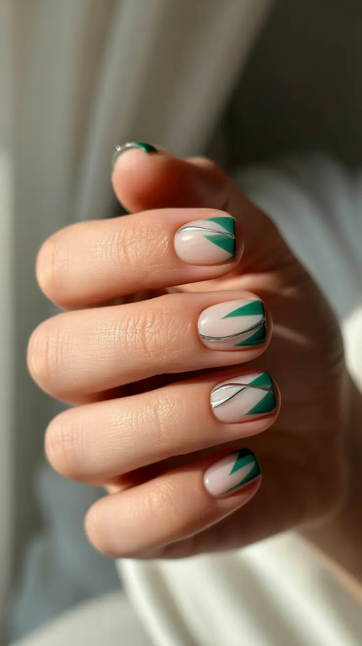 winter nails design and color Emerald and Silver Graphic Chic