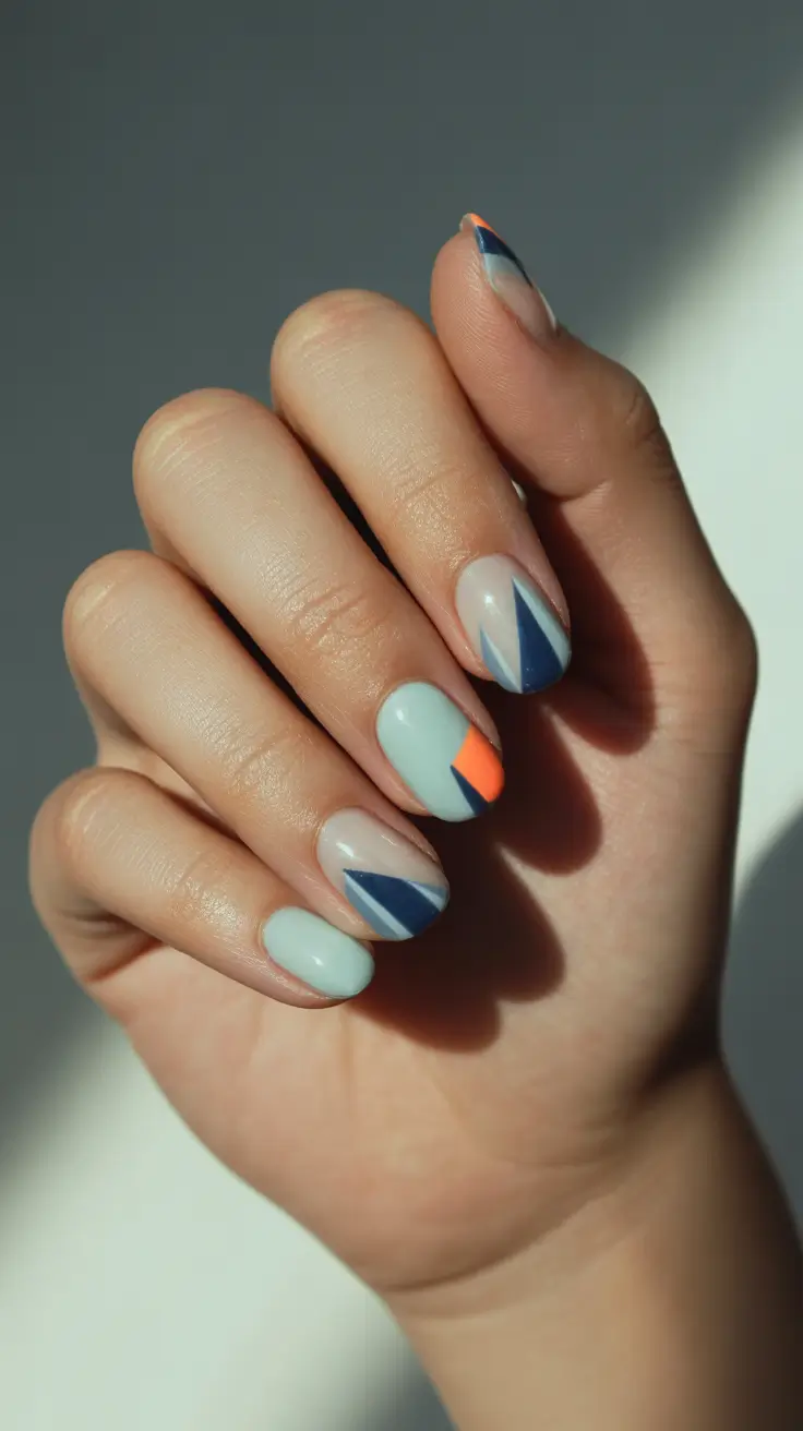 winter nails design and color Nordic Chill Icy Triangles and Neon Sparks