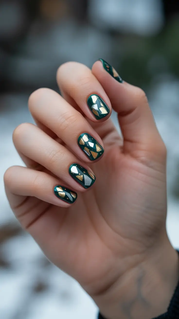 winter nails inspo 2025-2026 Emerald Mosaic Luxe