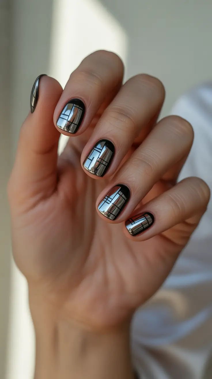 winter nails inspo 2025-2026 Mirror Grid Noir