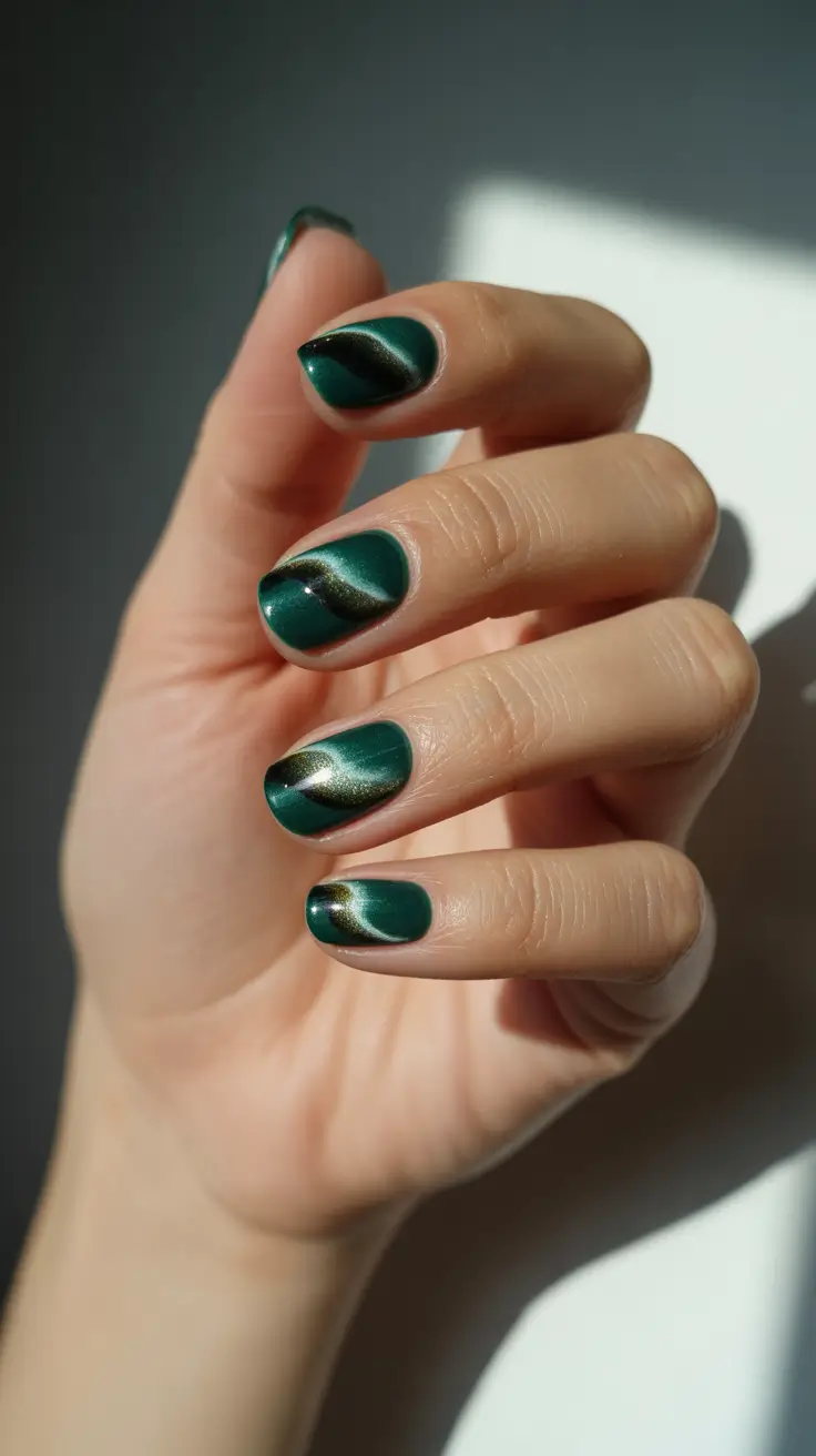 winter nails inspo 2025-2026 Emerald Glow Stream