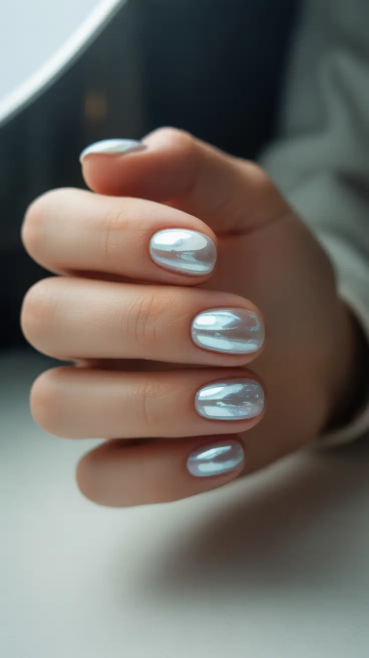winter nails inspo 2025-2026 Frosted Chrome Halo