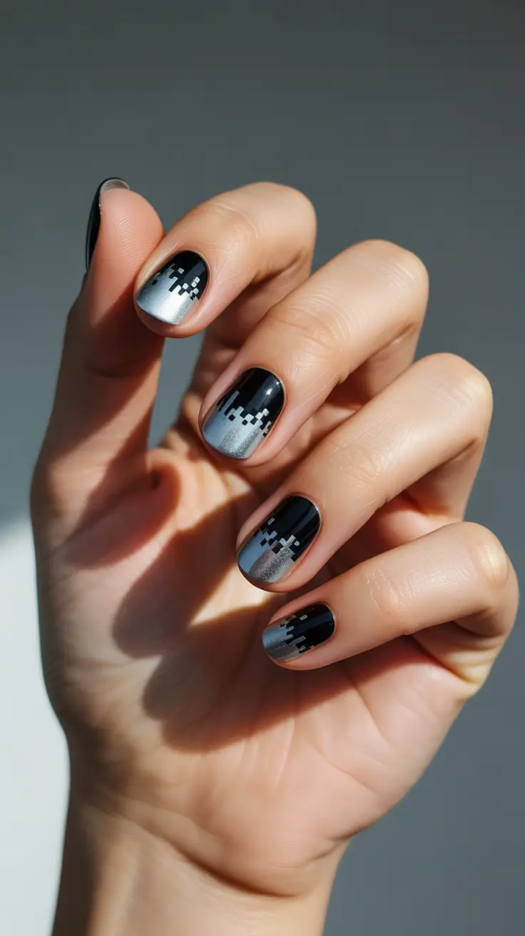 winter nails inspo 2025-2026 Pixel Frost Noir