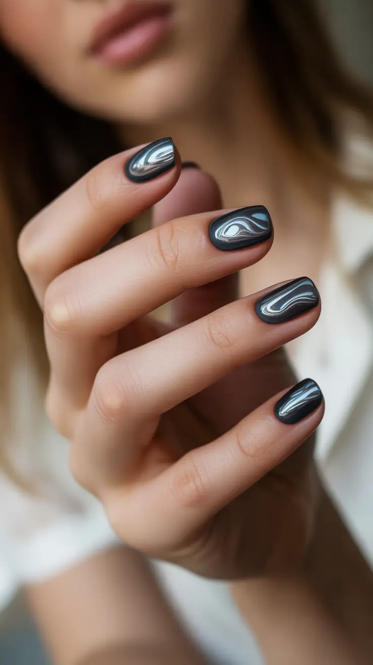 winter nails inspo 2025-2026 Charcoal Chrome Mirage