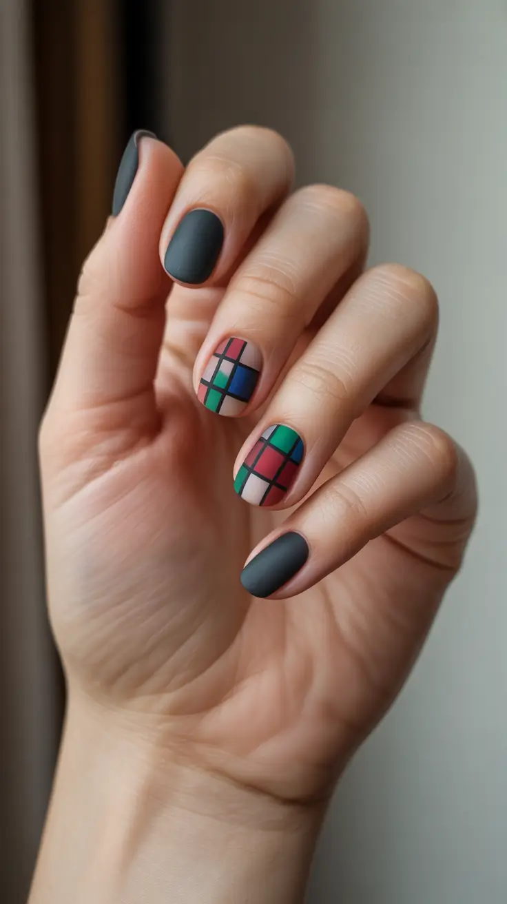 winter nails inspo 2025-2026 Modern Tartan Mood