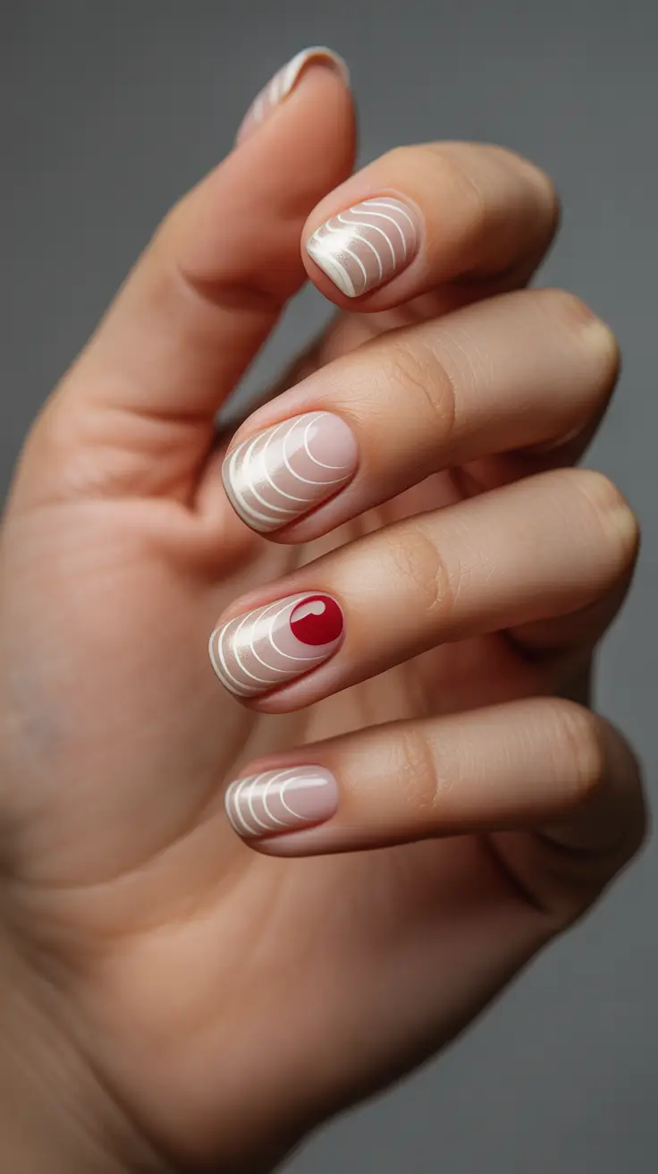 white christmas nails with red Candy Swirl Spark