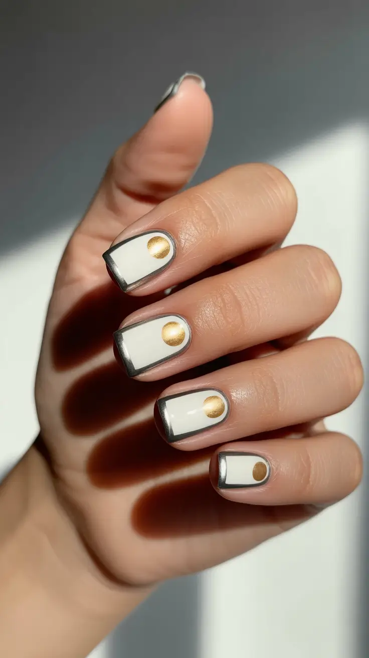 white christmas nails chrome Golden Halo Frame