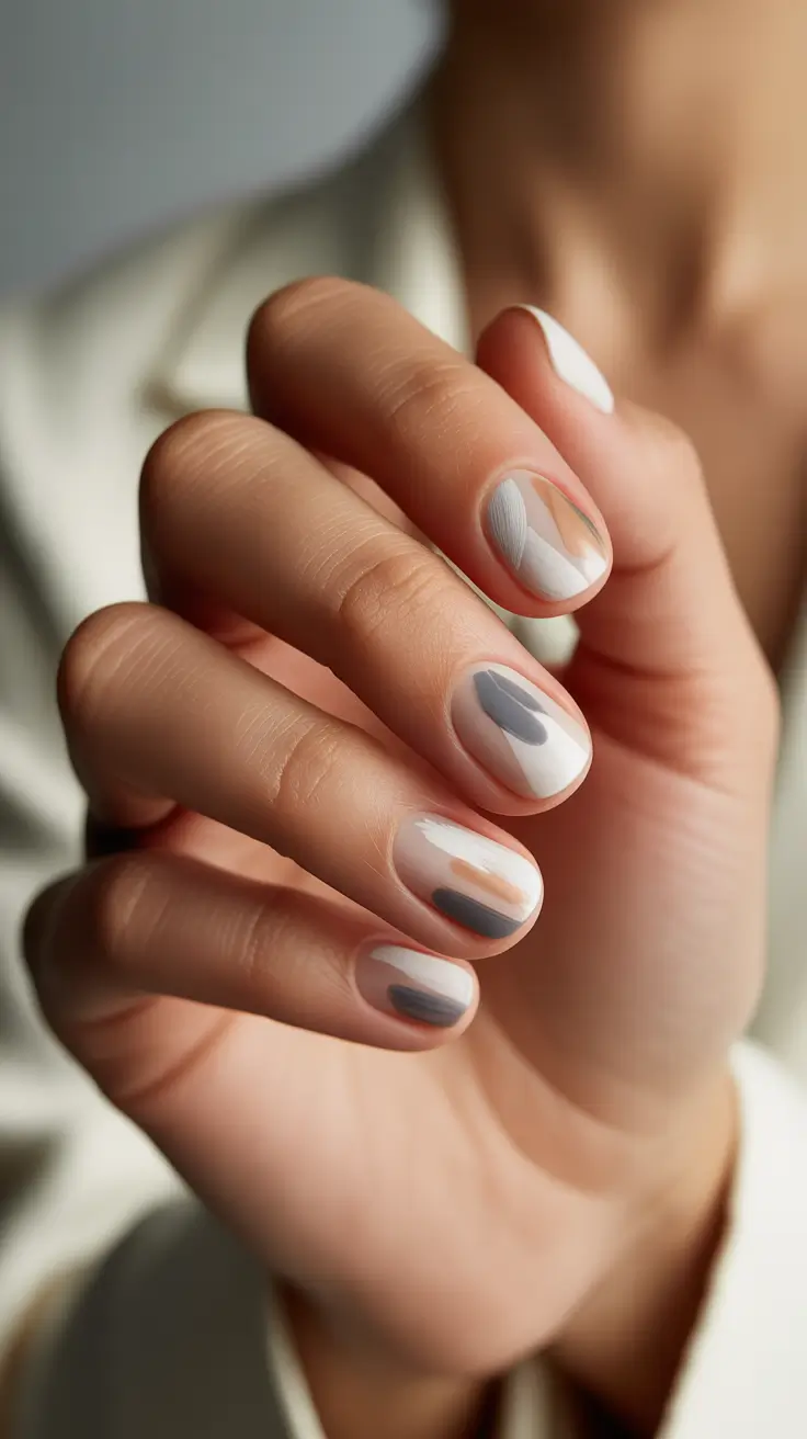 white christmas nails design Abstract Neutral Flow