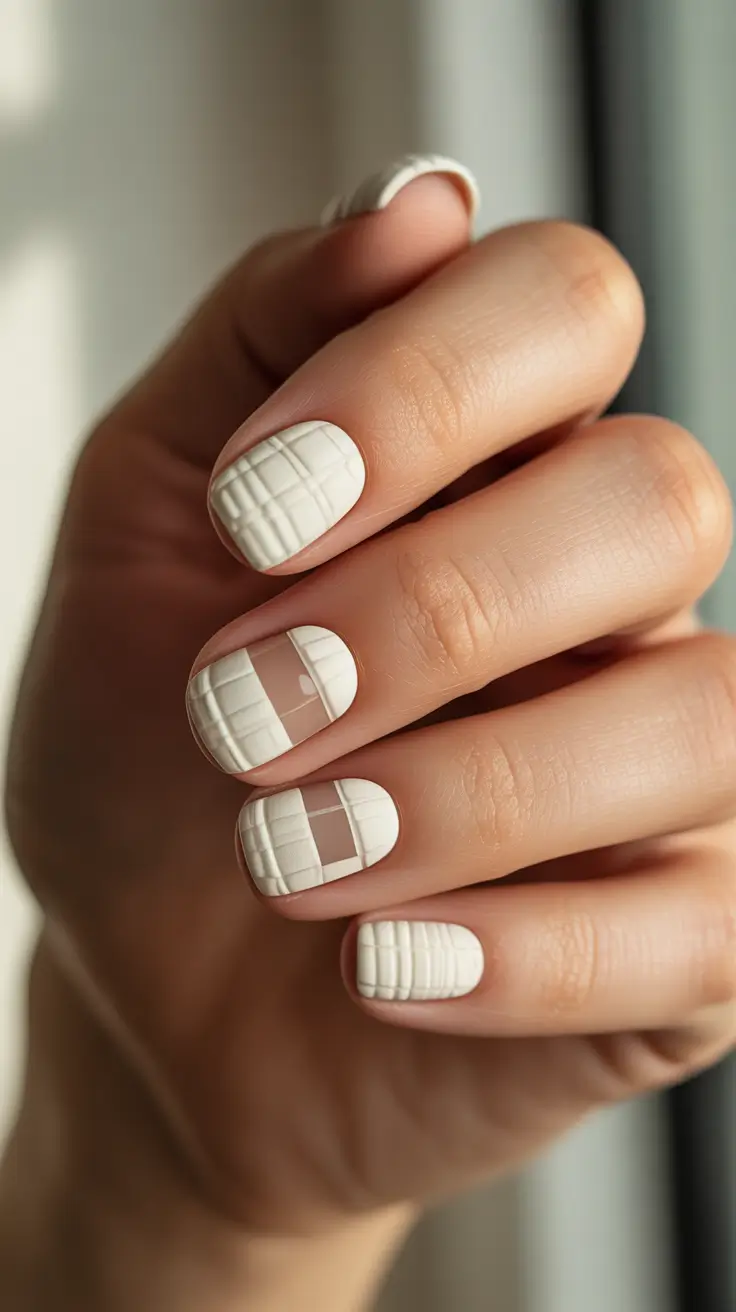 white christmas nails winter 3D Knit Illusion