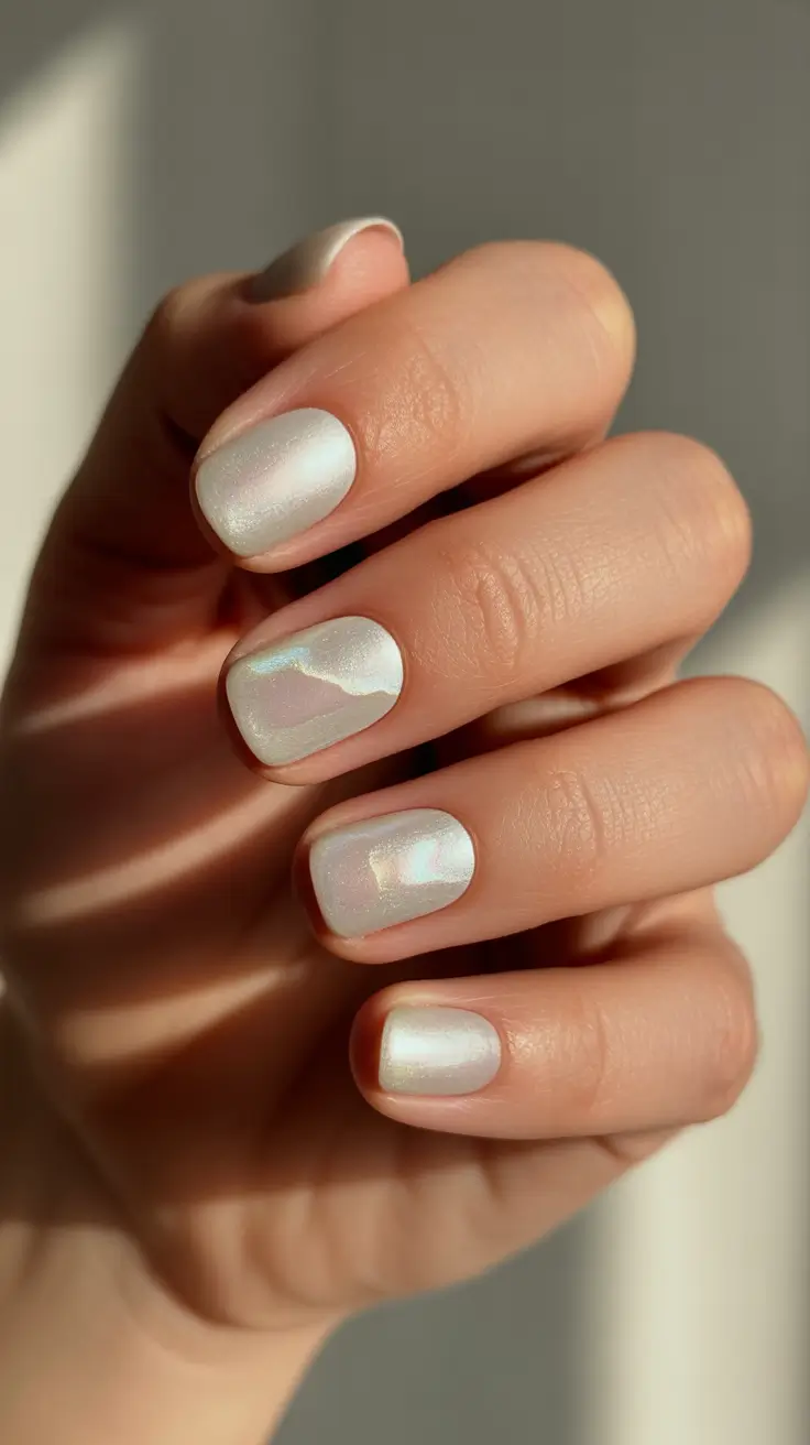 white christmas nails with glitter Pearly Cloud Shine