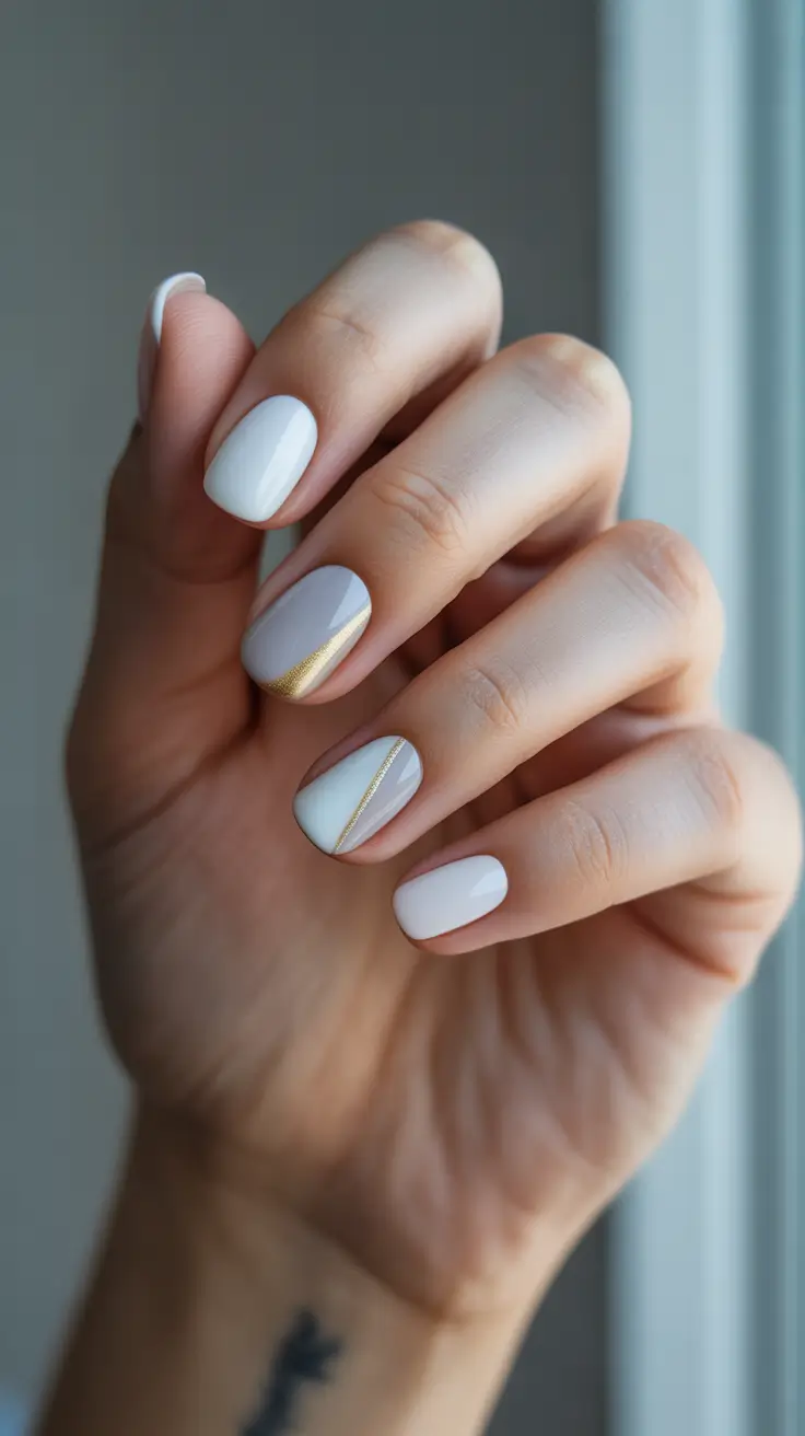 white christmas nails simple Golden Lined Elegance