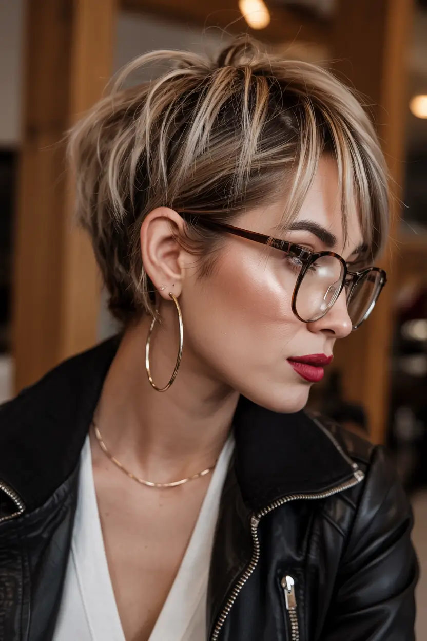 winter pixie haircuts 2025 - 2026 Textured Blonde Pixie with Statement Layers