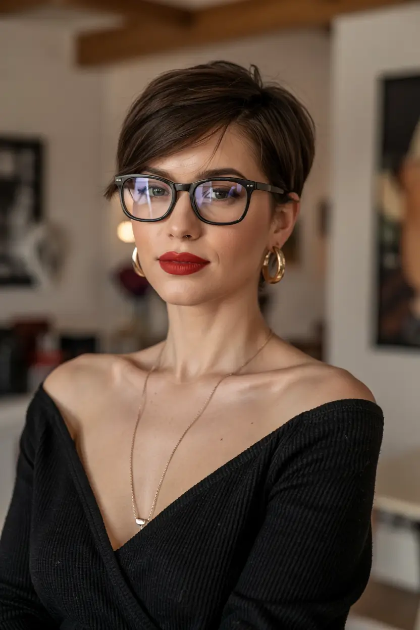 winter pixie haircuts 2025 - 2026 Side-Part Sleek Pixie with Polished Length
