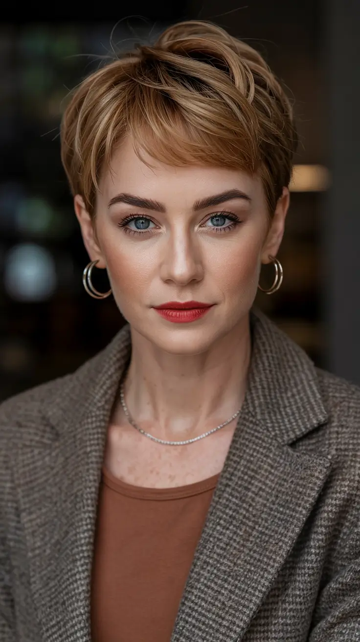 winter pixie haircuts 2025 - 2026 Polished Honey Pixie with Minimalist Flair