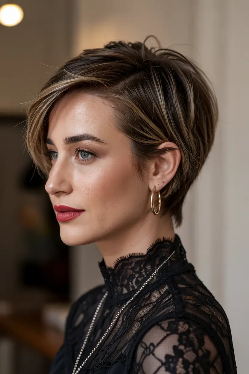 winter pixie haircuts 2025 - 2026 Long Layered Pixie with a Side Sweep