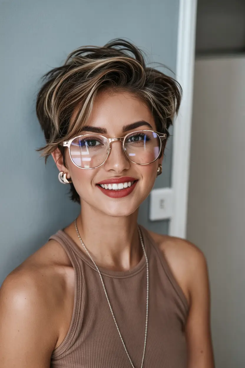 winter pixie haircuts 2025 - 2026 Wavy Textured Pixie with Soft Highlights