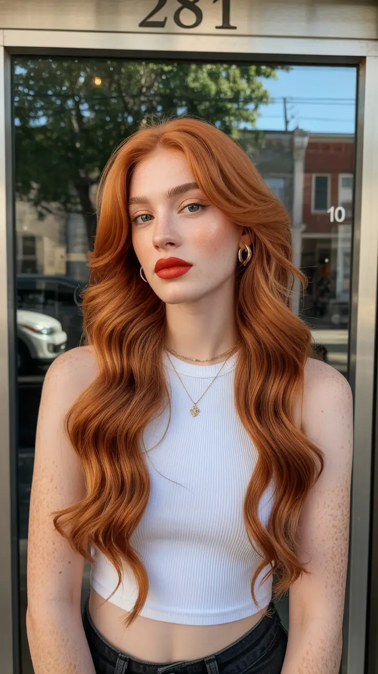 auburn hair color soft ginger waves airy movement