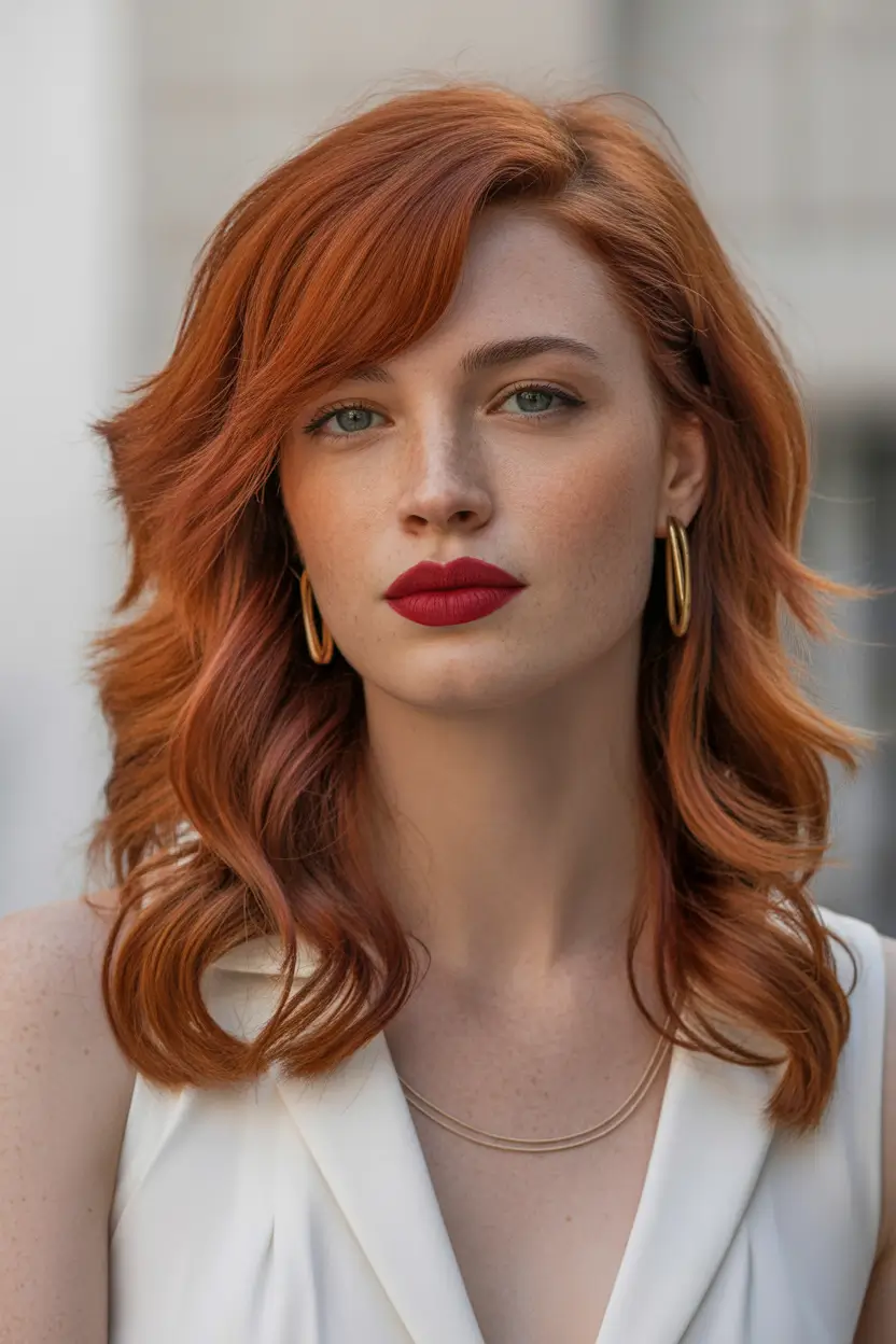 auburn hair color classic glam with cinnamon swept layers
