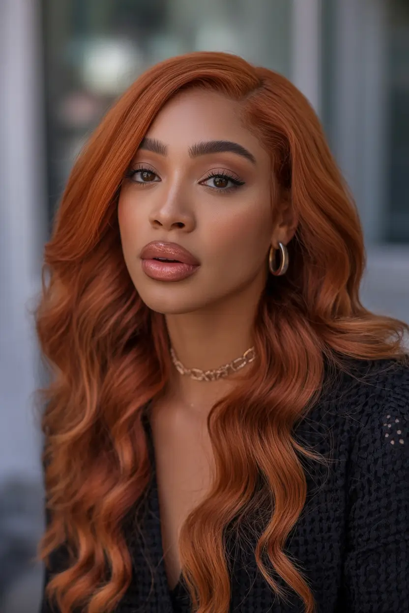 auburn hair color rich copper auburn glowing brown skin