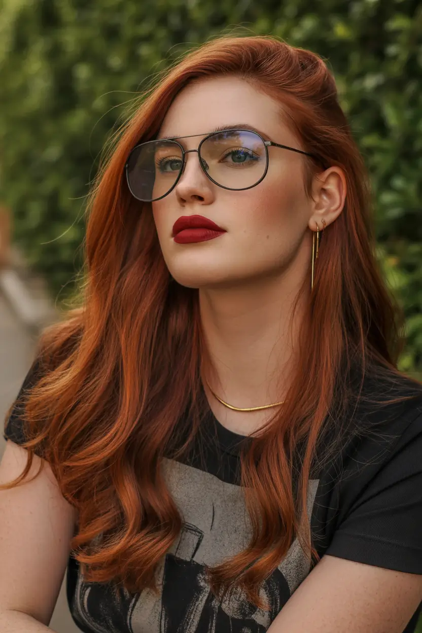 auburn hair color long sleek waves modern copper red