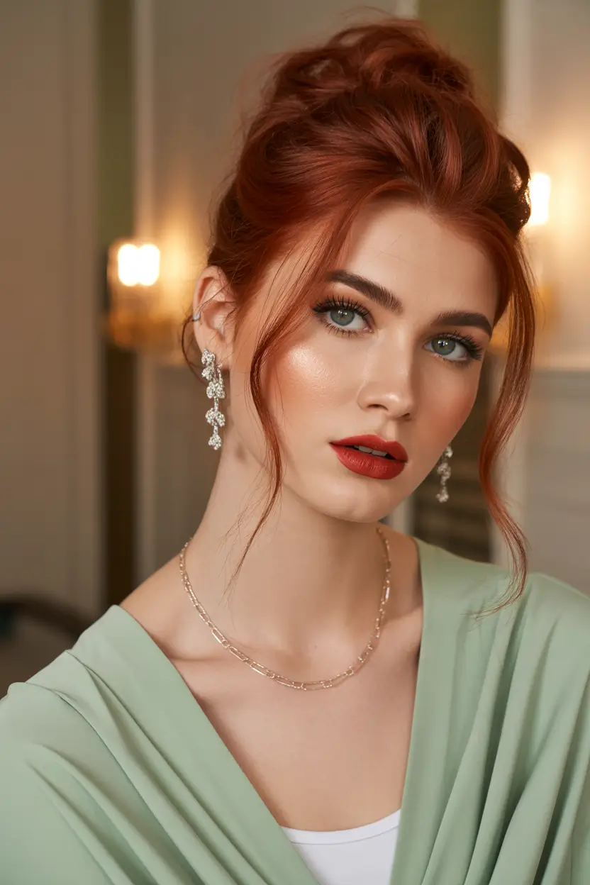 auburn hair color soft updo warm copper rose