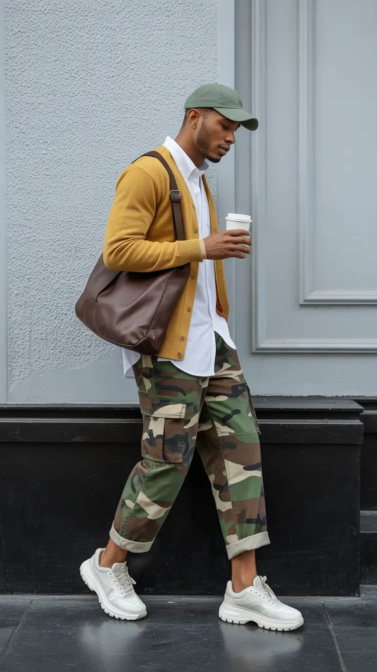 Best outfits for men 2026 Warm Mustard Layers and Camo Utility