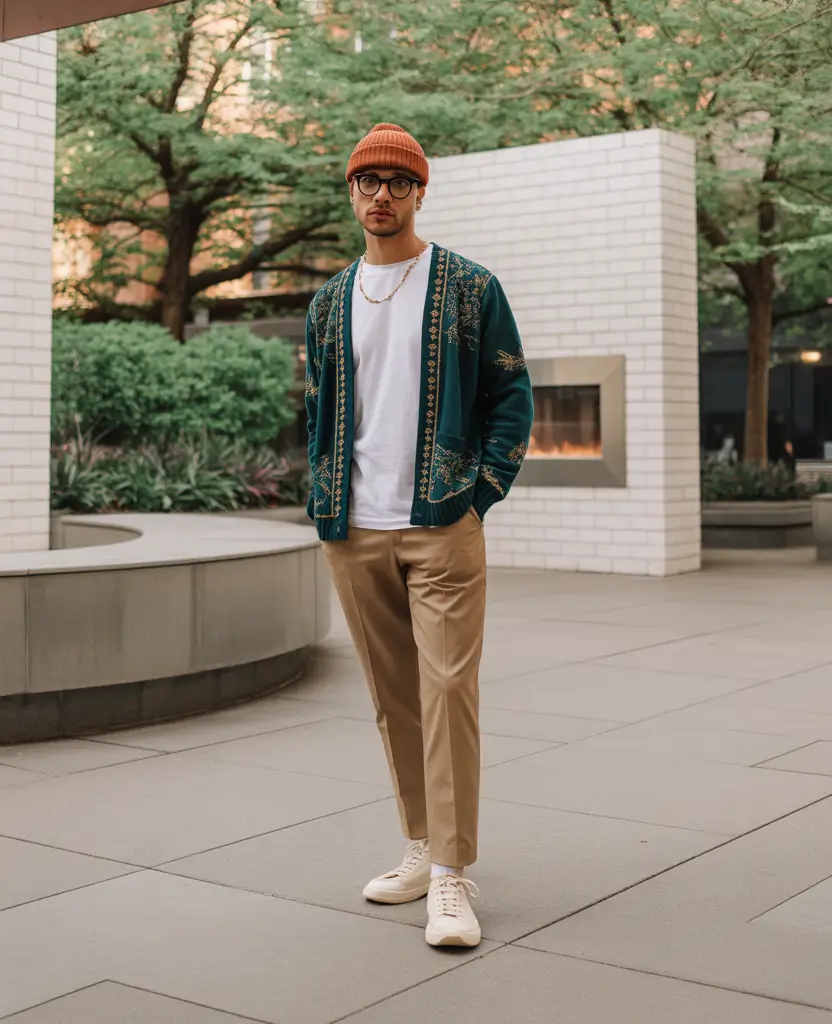 Outfits for Men Classic White Layers With Jewel Tone Balance