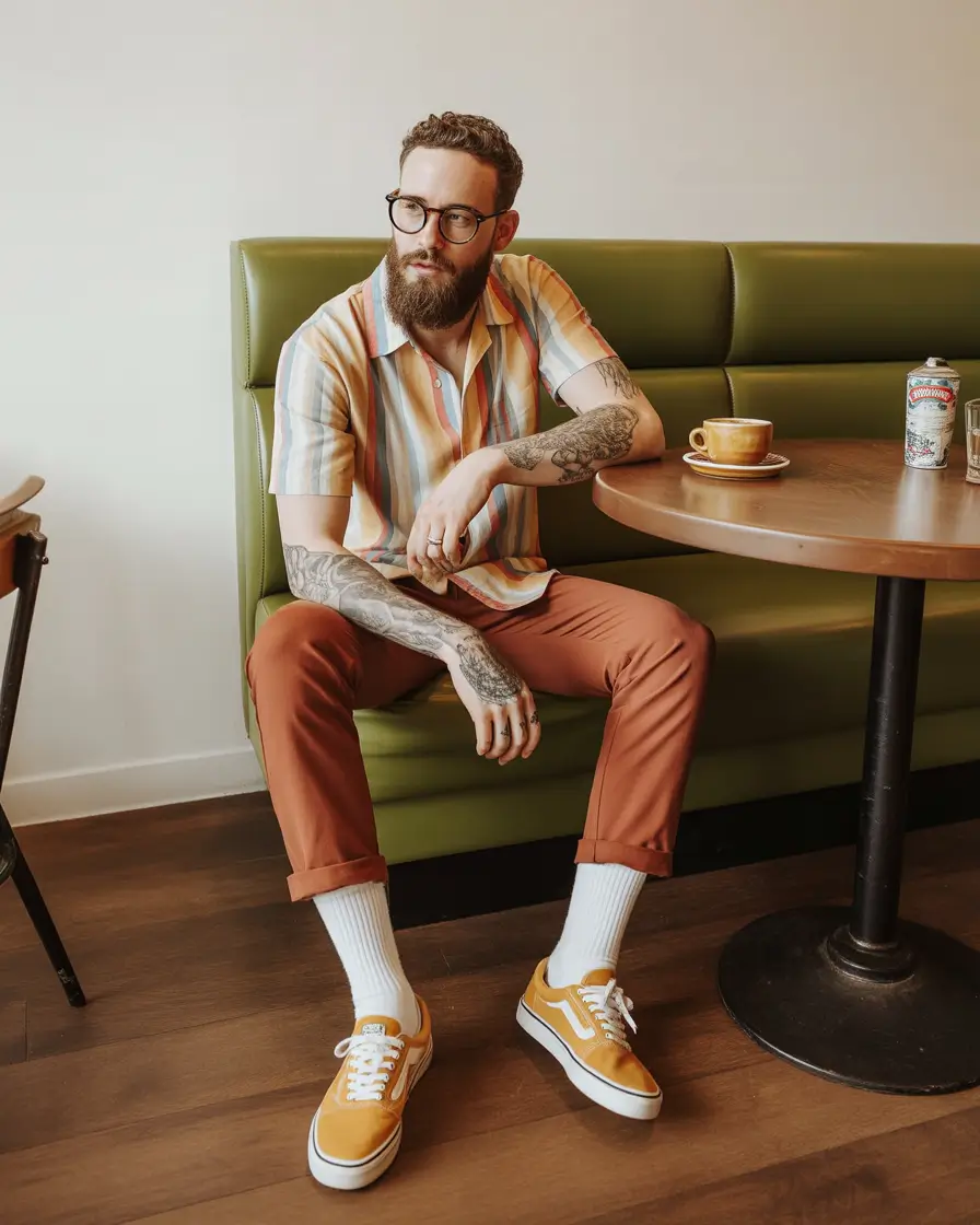 Best outfits for men 2026 Retro Cafe Color Play