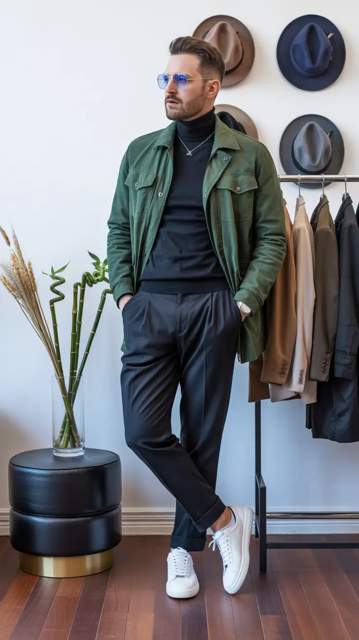 Best outfits for men 2026 Urban Tailoring With Soft Green Layers
