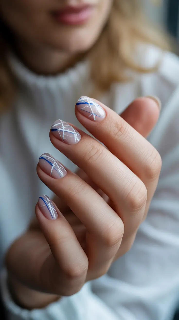 blue christmas nails ideas 2025 frosted blue lines and winter whispers
