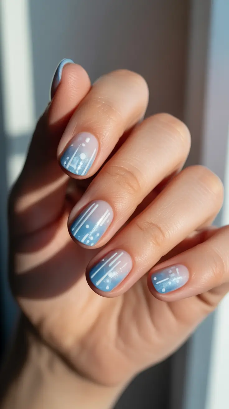 blue christmas nails ideas 2025 falling frost gradient