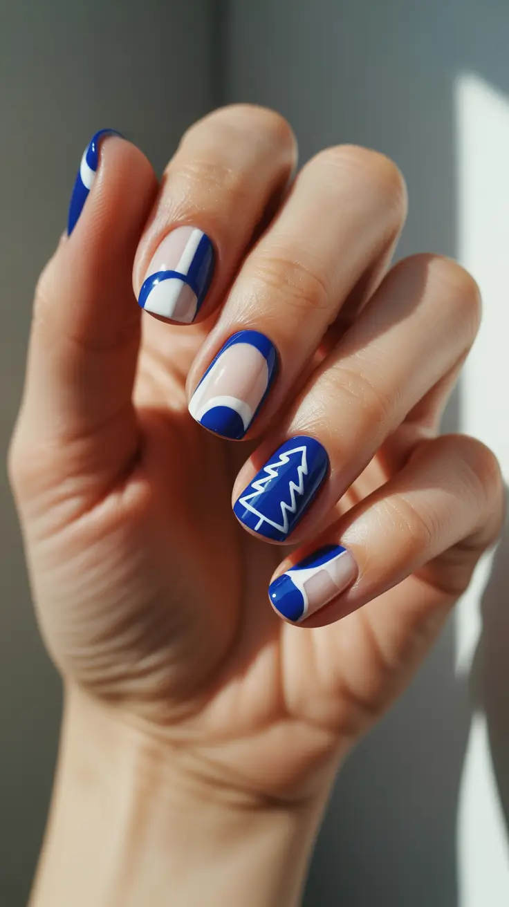 blue christmas nails ideas 2025 blue fir elegance