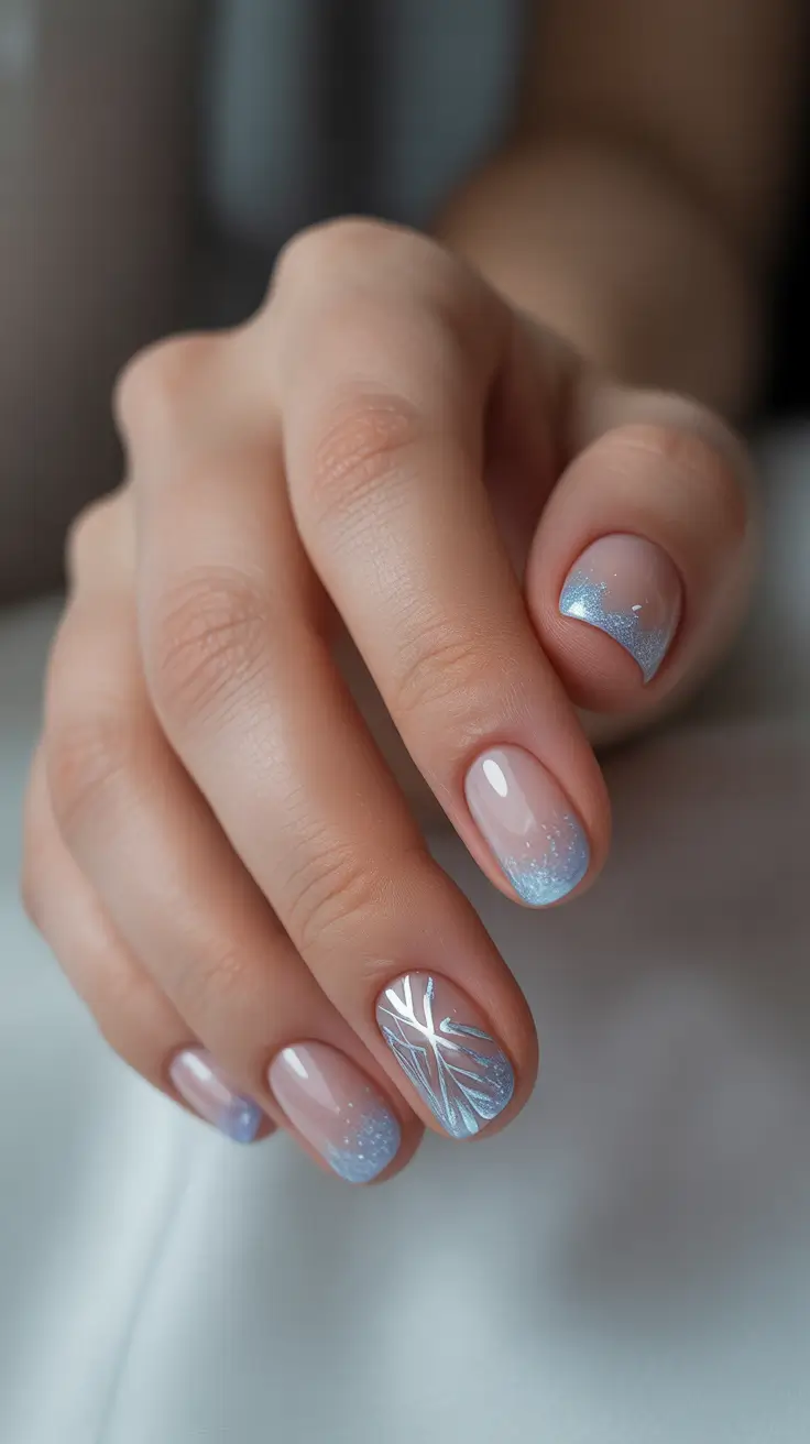 blue christmas nails ideas 2025 frosted french spark