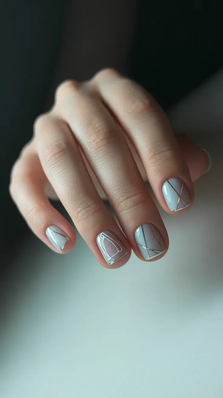 blue christmas nails ideas 2025 golden geometry and arctic grace